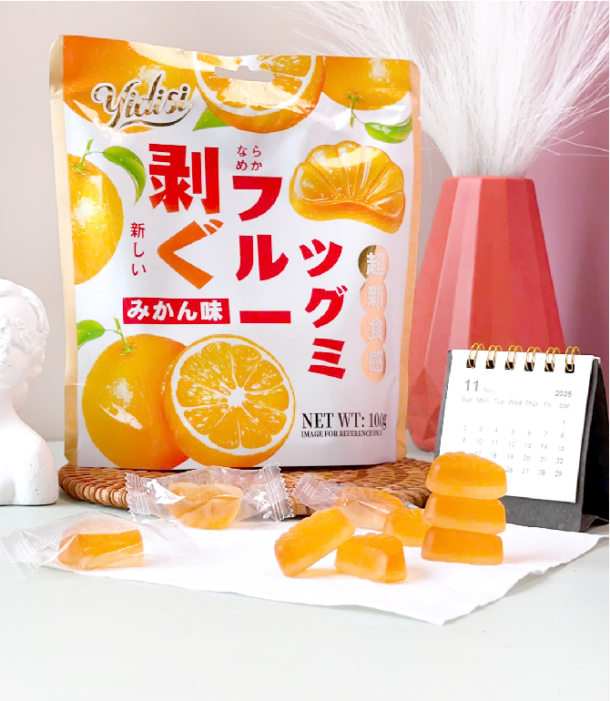 Kẹo dẻo Gummy bóc vỏ trái cây tự nhiên vị cam Yidisi 100g x 40 túi