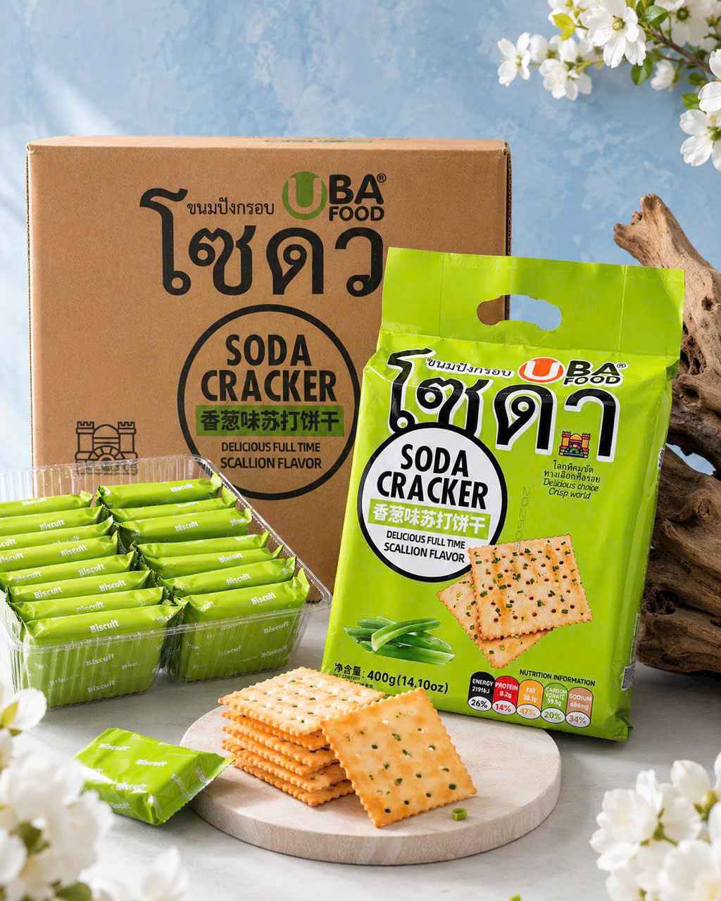 BÁNH SODA CRACKER VỊ HÀNH LÁ - THÙNG 20 TÚI X 400G