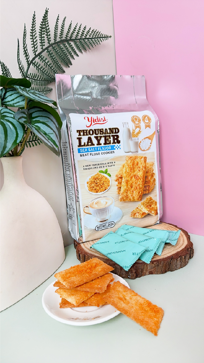 Bánh quy ngàn lớp chà bông vị muối biển Yidisi 265g x 24 túi
