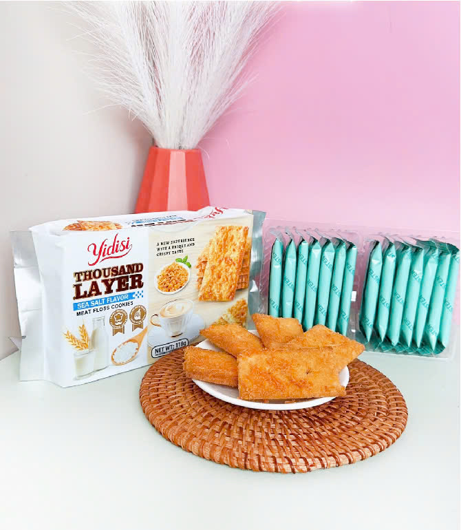 Bánh quy ngàn lớp chà bông vị muối biển Yidisi 118g x 36 túi